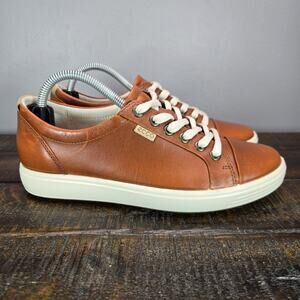 Ecco Soft 7 Womens Size 5-5.5 EU 36 Lace Up Shoes Sneakers Brown Orange